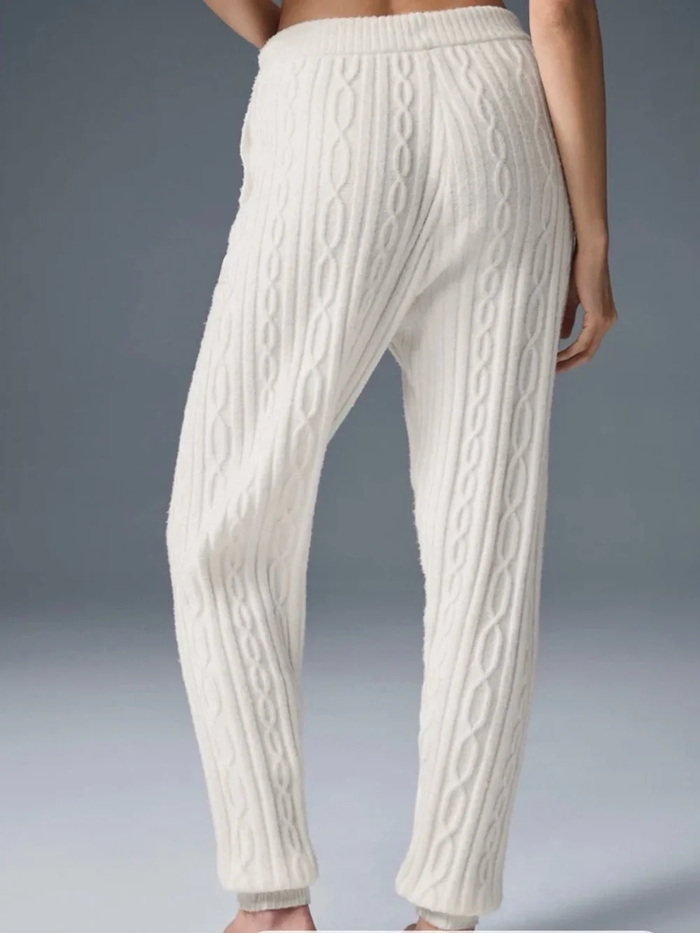 ALO Yoga Ivory Cable-Knit Drawstring Joggers